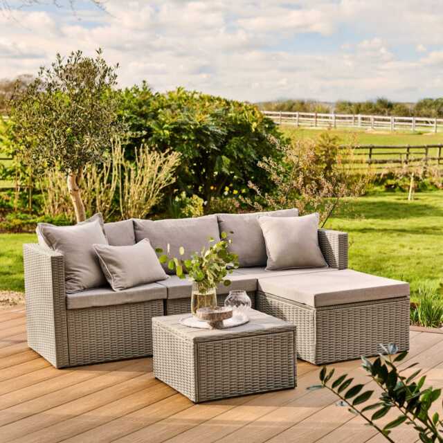Weston 4 Seater Rattan Garden Corner Sofa Set - Light Grey with Stone Grey Cushions - image 1