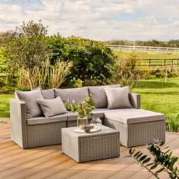 Weston 4 Seater Rattan Garden Corner Sofa Set - Light Grey with Stone Grey Cushions - thumbnail 1