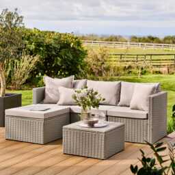 Weston 4 Seater Rattan Garden Corner Sofa Set - Light Grey with Stone Grey Cushions - thumbnail 3