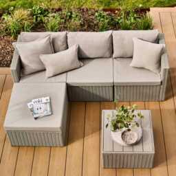 Weston 4 Seater Rattan Garden Corner Sofa Set - Light Grey with Stone Grey Cushions - thumbnail 4
