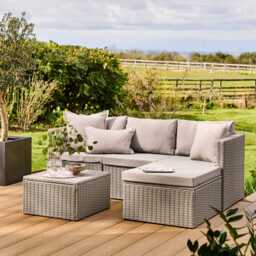 Weston 4 Seater Rattan Garden Corner Sofa Set - Light Grey with Stone Grey Cushions - thumbnail 2