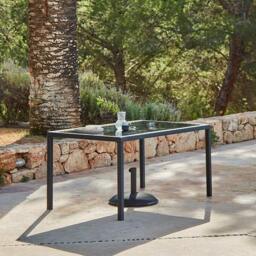 Marston 6 Seater Rattan Garden Dining Set with Grey Parasol - Black - Glass Top - thumbnail 2