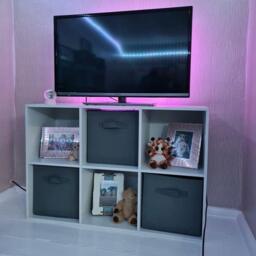 Cara 6 Cube Chalk White Bookcase Wooden Display Unit Shelving Storage Bookshelf Shelves - Grey Basket - thumbnail 5