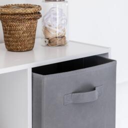 Cara 6 Cube Chalk White Bookcase Wooden Display Unit Shelving Storage Bookshelf Shelves - Grey Basket - thumbnail 3