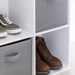 Cara 6 Cube Chalk White Bookcase Wooden Display Unit Shelving Storage Bookshelf Shelves - Grey Basket - thumbnail 4