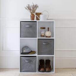Cara 6 Cube Chalk White Bookcase Wooden Display Unit Shelving Storage Bookshelf Shelves - Grey Basket