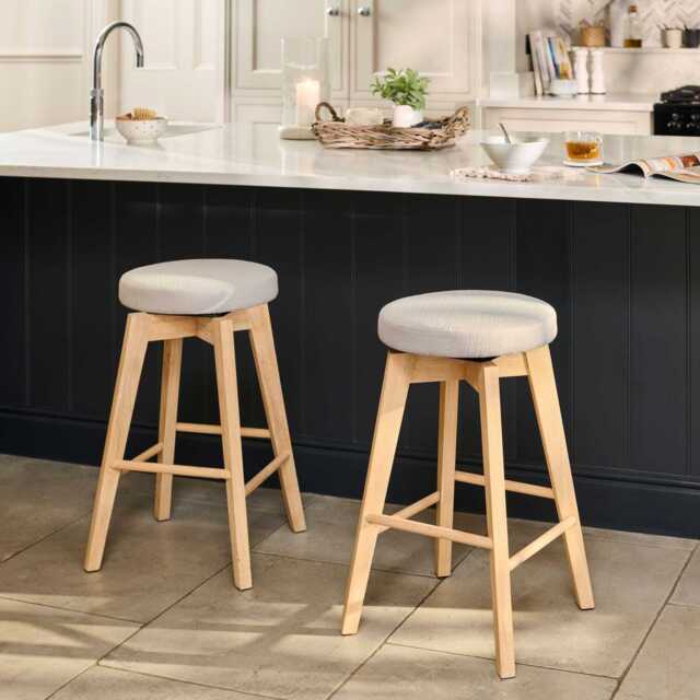 Digby Fawn Linen Swivel Backless Bar Stools - Set of 2 - Whitewash Oak Legs - image 1