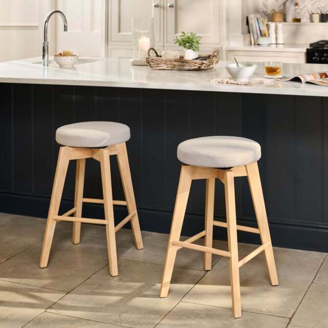 Digby Fawn Linen Swivel Backless Bar Stools - Set of 2 - Whitewash Oak Legs - image 1