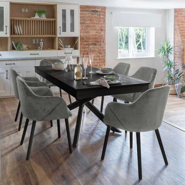 Amelia Black Dining Table Set - 6 Seater - Freya Grey Carver Chairs - Black Legs - image 1