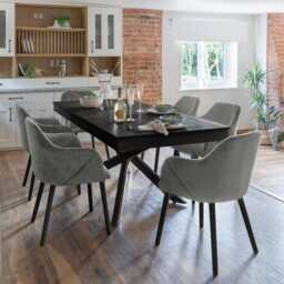Amelia Black Dining Table Set - 6 Seater - Freya Grey Carver Chairs - Black Legs - thumbnail 1