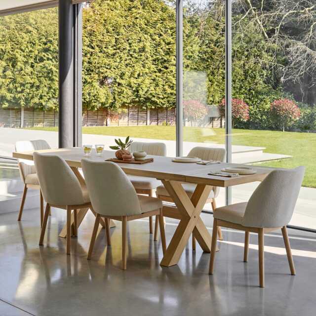 Charlotte Whitewash Extending Dining Table Set - 6 Seater - Chloe Light Beige Boucle Dining Chairs - Whitewash Legs - image 1