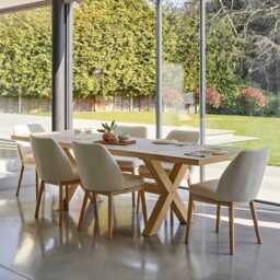 Charlotte Whitewash Extending Dining Table Set - 6 Seater - Chloe Light Beige Boucle Dining Chairs - Whitewash Legs