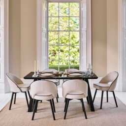 Atlas 160cm Black Marble Veneer Dining Table Set - 6 Seater - Marilyn Dining Chairs - Ivory - Black Piping & Black Legs - thumbnail 4