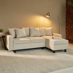 Tracy Corner Sofa - Oatmeal Linen with Black Legs - thumbnail 2