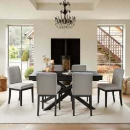 Amelia Black Extending Dining Table Set - 6 Seater - Nolan Fawn Linen Dining Chairs - Black Legs - thumbnail 1