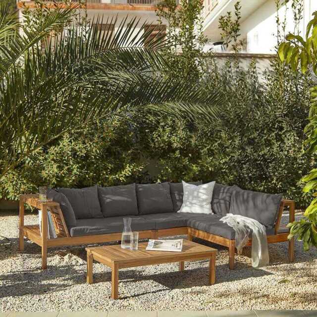 Dakota Wooden Garden Corner Sofa Set - Grey Cushions - image 1