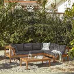 Dakota Wooden Garden Corner Sofa Set - Grey Cushions - thumbnail 1