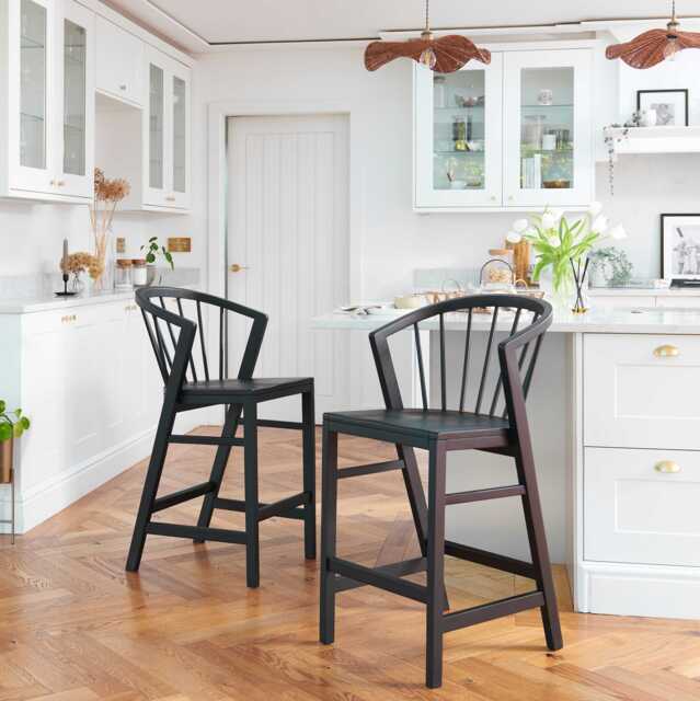 Mabel Black Oak Bar Stools - Set of 2 - image 1