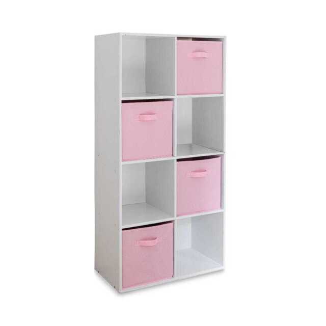 Cara 8 Cube Storage Unit in Chalk White & 4 Pink Handled Box Drawers - image 1