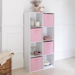 Cara 8 Cube Storage Unit in Chalk White & 4 Pink Handled Box Drawers - thumbnail 3