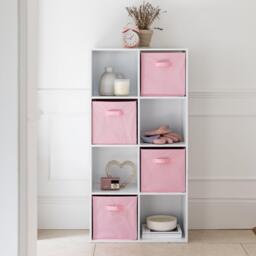 Cara 8 Cube Storage Unit in Chalk White & 4 Pink Handled Box Drawers - thumbnail 2