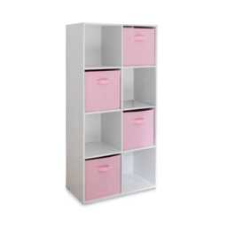 Cara 8 Cube Storage Unit in Chalk White & 4 Pink Handled Box Drawers - thumbnail 1