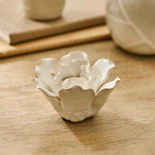Salema 11cm Ceramic Flower Ornament - Off White - image 1
