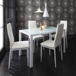 Anya Glass Dining Table Set - 4 Seater - White Faux Leather Dining Chairs