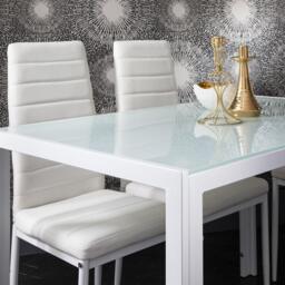 Anya Glass Dining Table Set - 4 Seater - White Faux Leather Dining Chairs - thumbnail 2
