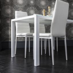 Anya Glass Dining Table Set - 4 Seater - White Faux Leather Dining Chairs - thumbnail 3