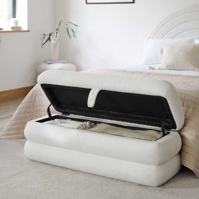 Fleur Large Ottoman Footstool - Chalk White Boucle - image 1