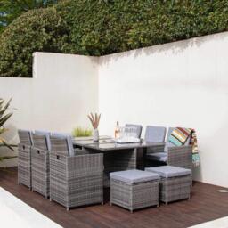 Cube 10 Seater Rattan Outdoor Dining Set with Grey LED Premium Parasol - Grey Weave - thumbnail 6