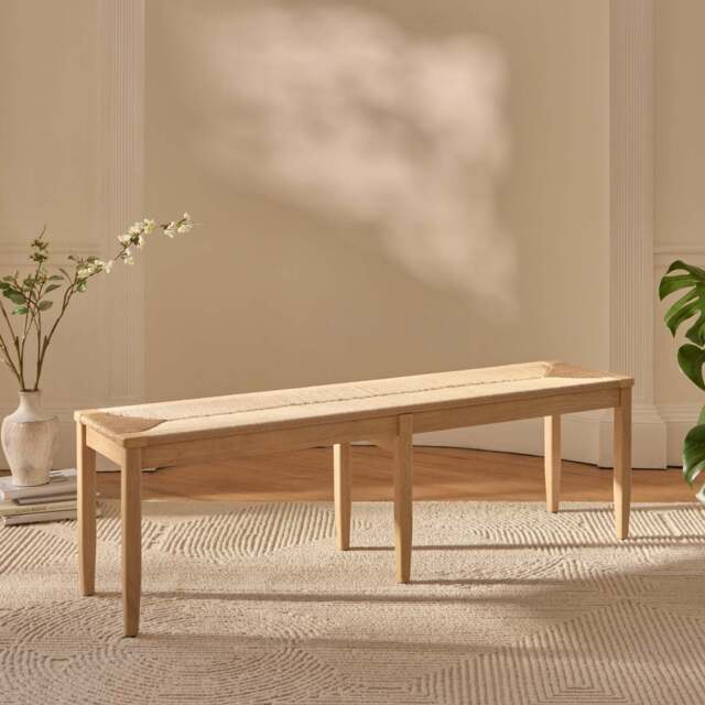 Tilly 150cm Wooden Bench, Whitewash Oak and Natural String - image 1