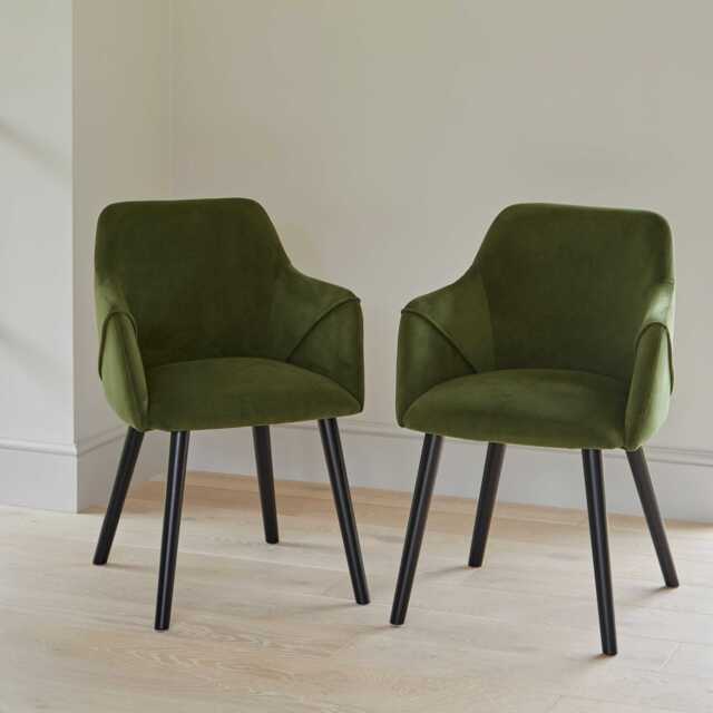 Freya Fern Green Armchairs - Set of 2 - Black Oak Legs - image 1