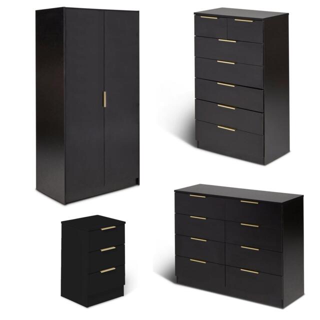 Essie Wardrobe & Drawers Bedroom Set - Pitch Black - image 1
