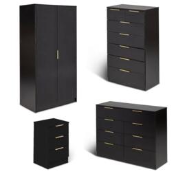 Essie Wardrobe & Drawers Bedroom Set - Pitch Black - thumbnail 1