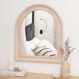 Langton 90x80cm Wooden Arch Wall Mirror - Whitewash - thumbnail 1