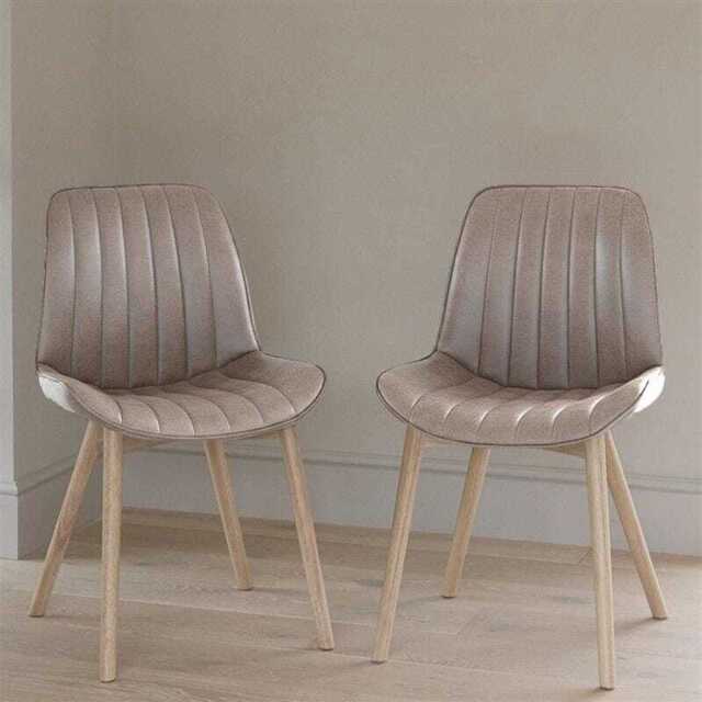 Bella Almond Brown Faux Leather Dining Chairs - Set of 2 - Whitewash Oak Legs - image 1
