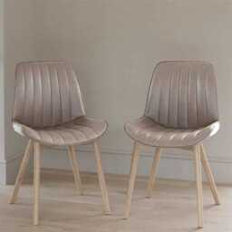 Bella Almond Brown Faux Leather Dining Chairs - Set of 2 - Whitewash Oak Legs - thumbnail 1