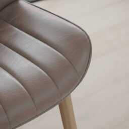 Bella Almond Brown Faux Leather Dining Chairs - Set of 2 - Whitewash Oak Legs - thumbnail 3