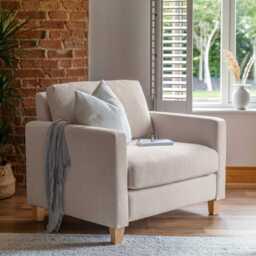 Ava Soft Beige Armchair - Pale Oak Legs