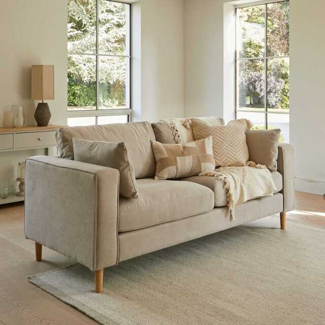 Emily 2 Seater Sofa - Soft Beige with Pale Oak Legs - image 1