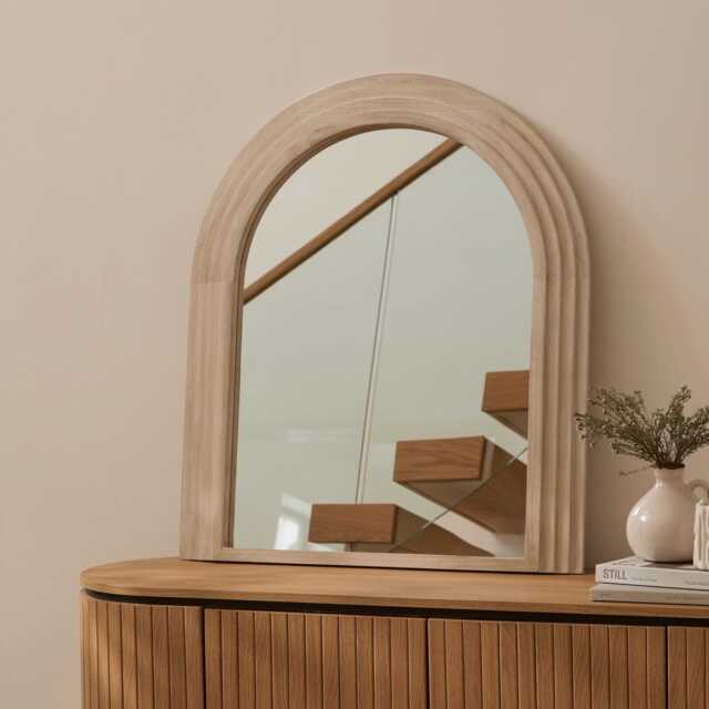 Kubu 90 x 77cm Wooden Arch Mirror - Whitewash - image 1