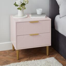 Gloria Bedside Table - Blush Pink & Brass Effect - thumbnail 2