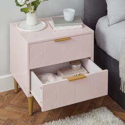 Gloria Bedside Table - Blush Pink & Brass Effect - thumbnail 4