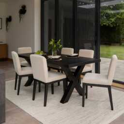 Nolan Boucle Dining Chairs -  Set of 2 - Black Oak Legs - thumbnail 2