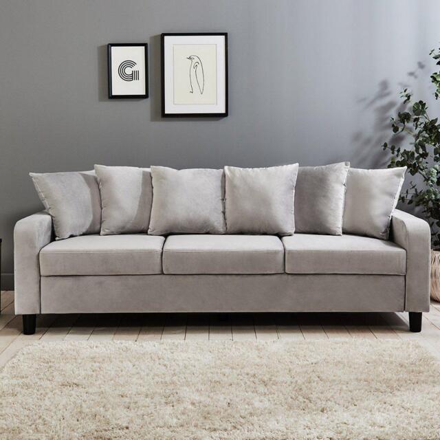 Tracy 3 Seater Sofa - Grey Velvet with Black Legs - image 1