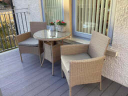 Kemble 2 Seater Rattan Garden Bistro Outdoor Dining Set - Natural Brown - thumbnail 2
