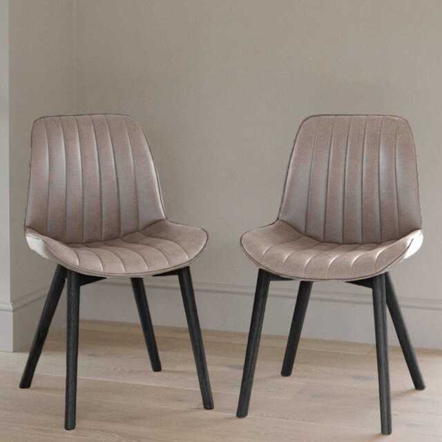 Bella Almond Brown Faux Leather Dining Chair - Set of 2 - Black Oak Legs - image 1