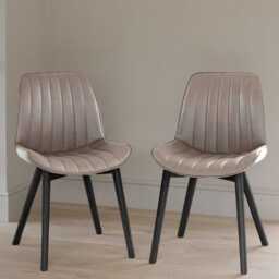 Bella Almond Brown Faux Leather Dining Chair - Set of 2 - Black Oak Legs